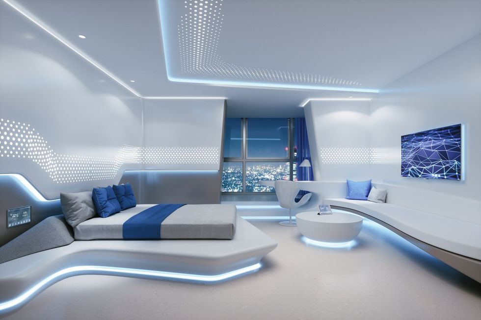 Futuristic Hotel Room Interior stock photo