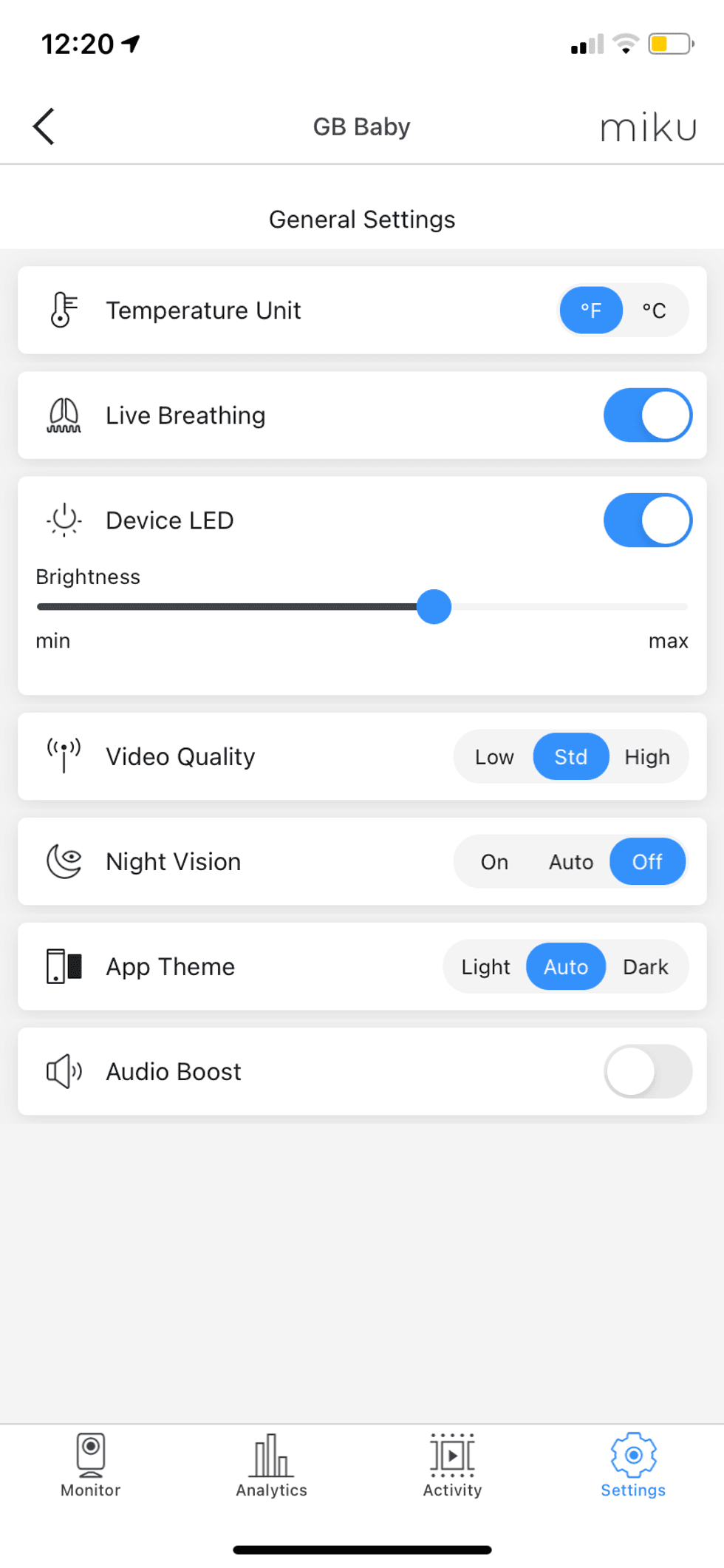 General settings in Miku app