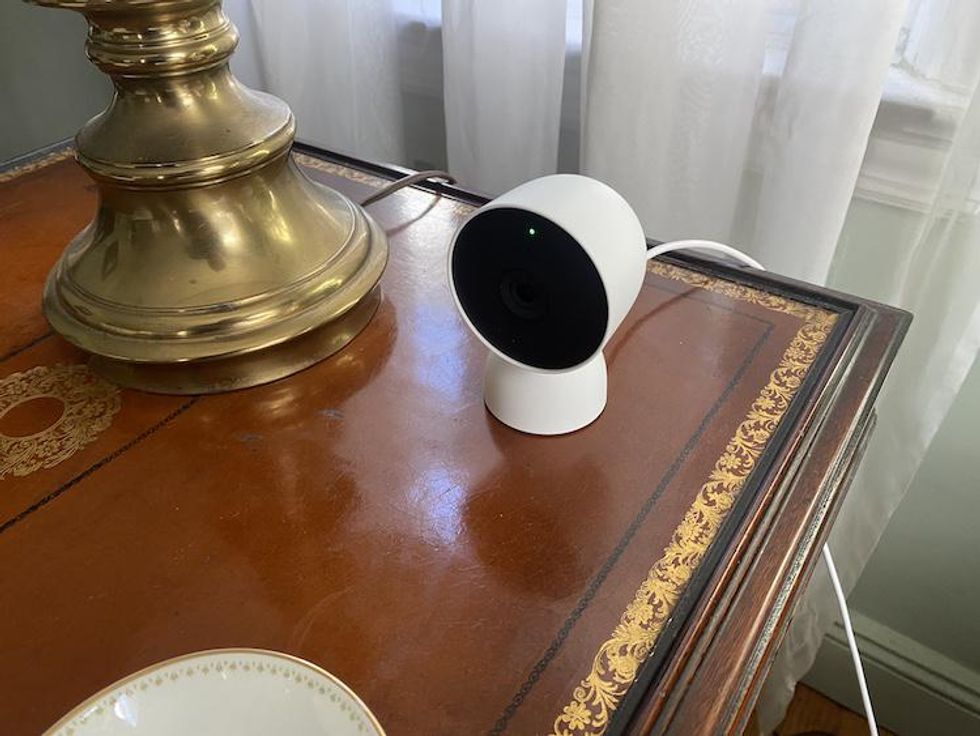 Google Nest cam 2nd Gen on a table.