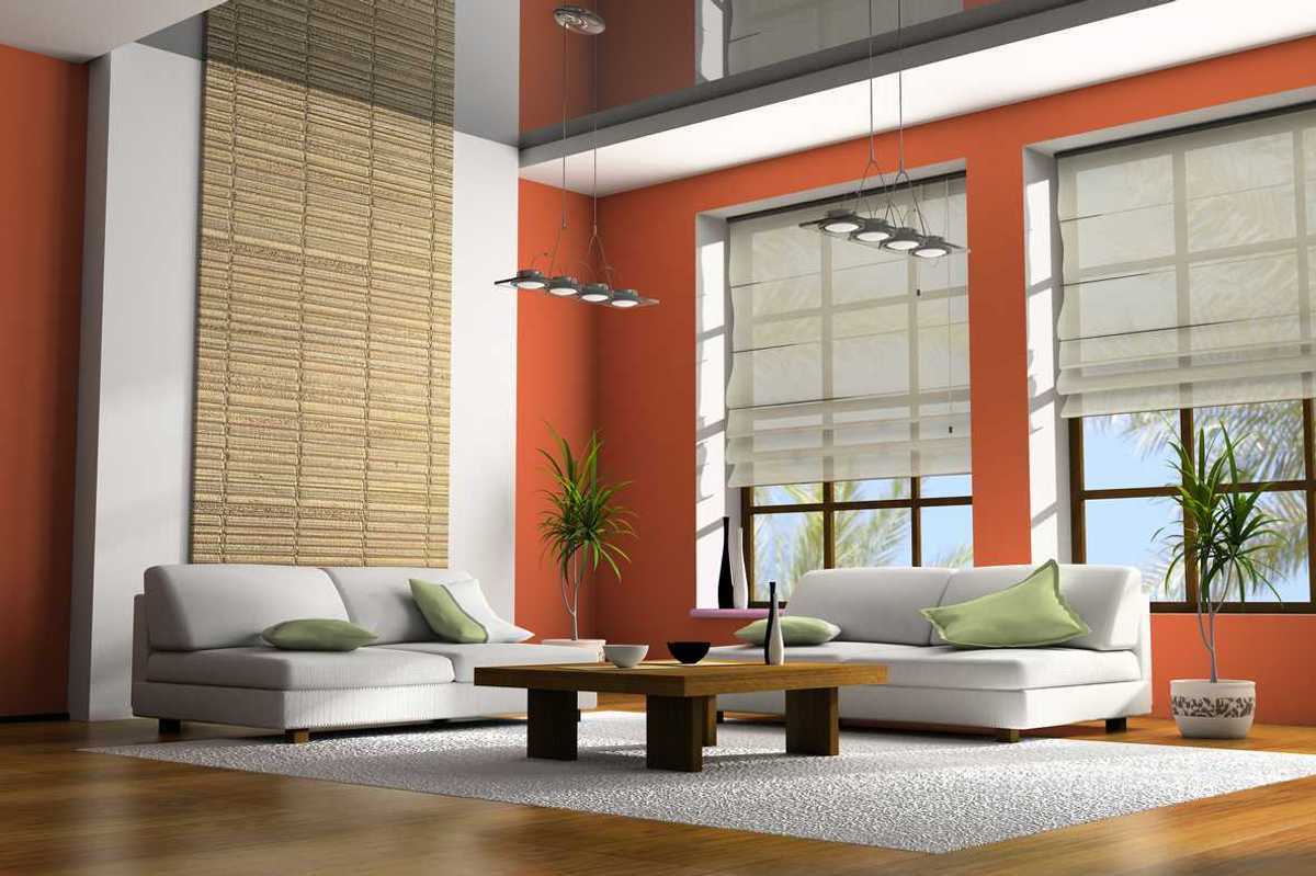 Home interior with table and sofas 3D rendering photo