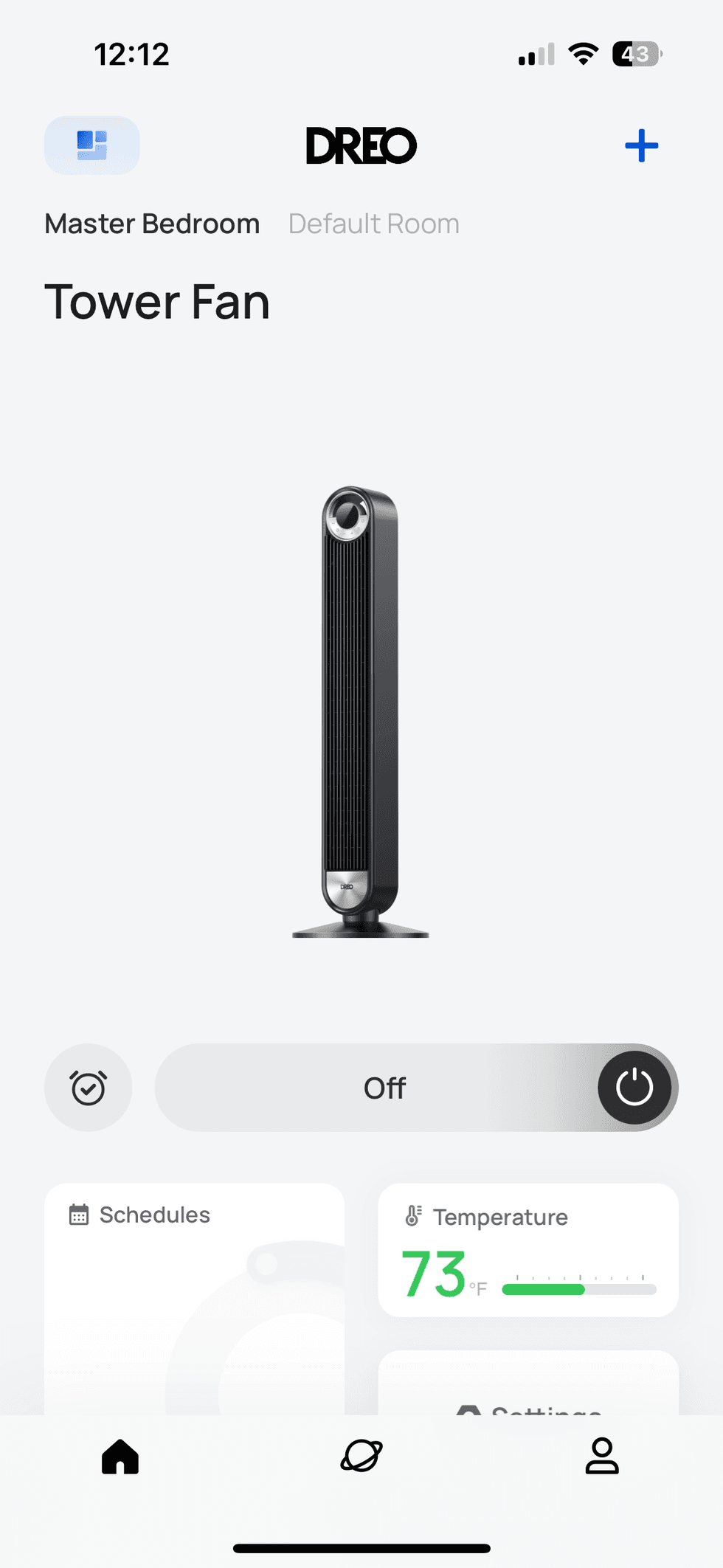 home page of Dreo app for Dreo Smart Tower Fan (Cruiser Pro T2S - 2nd Gen)