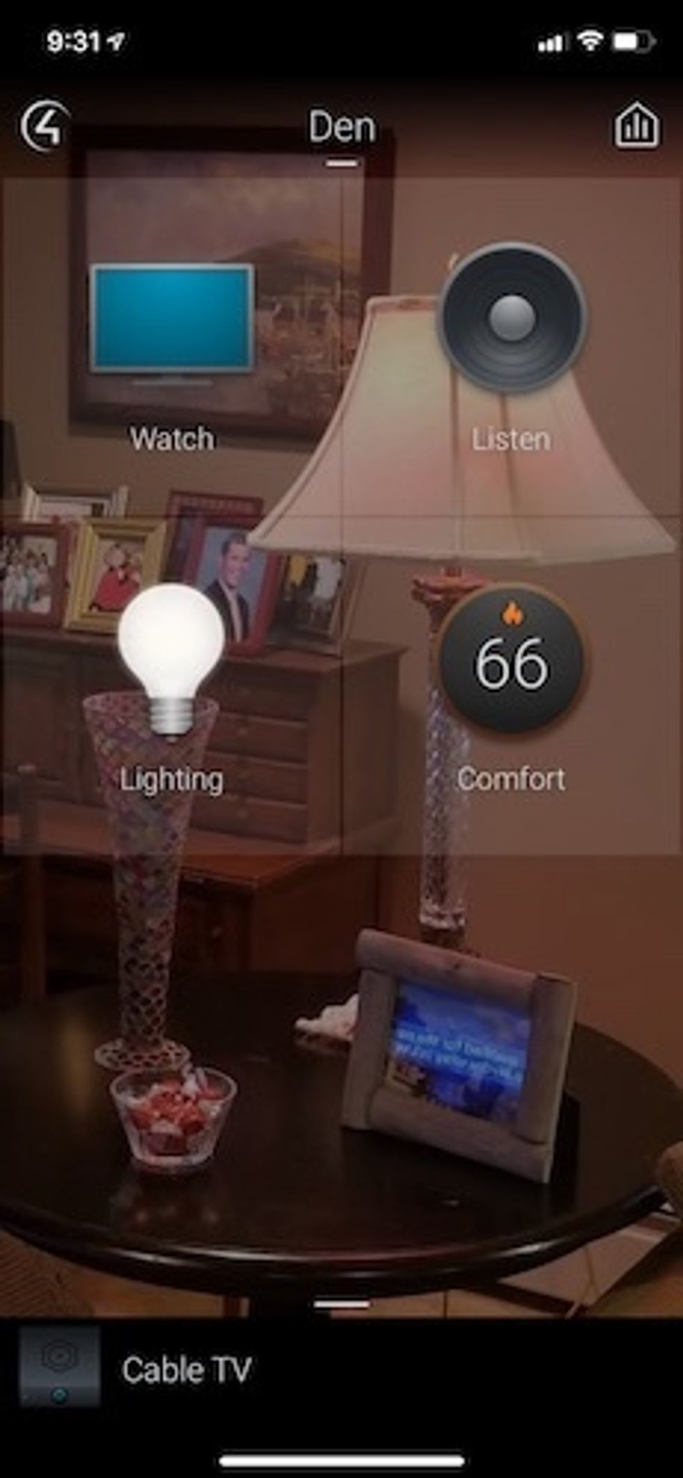 home screen for Control4 mobile app