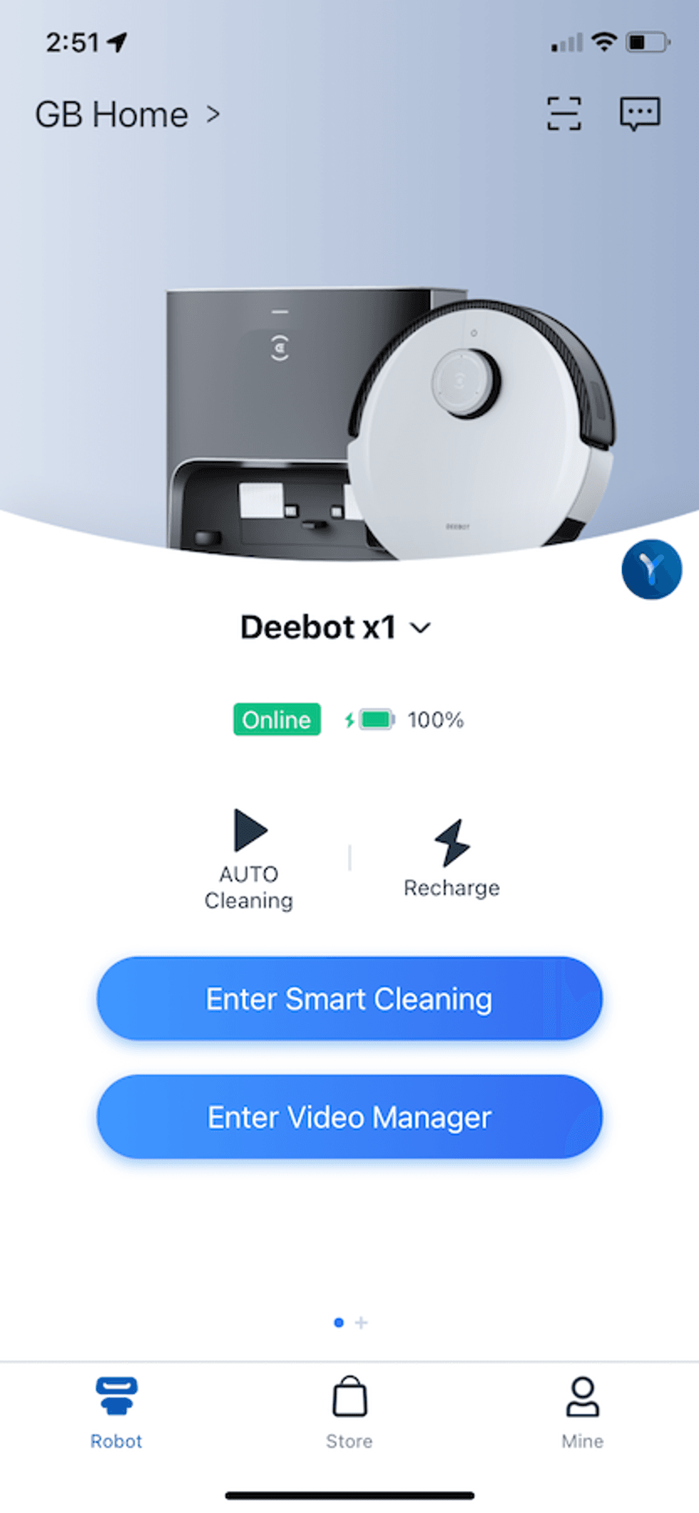 Home screen of Ecovacs Home app