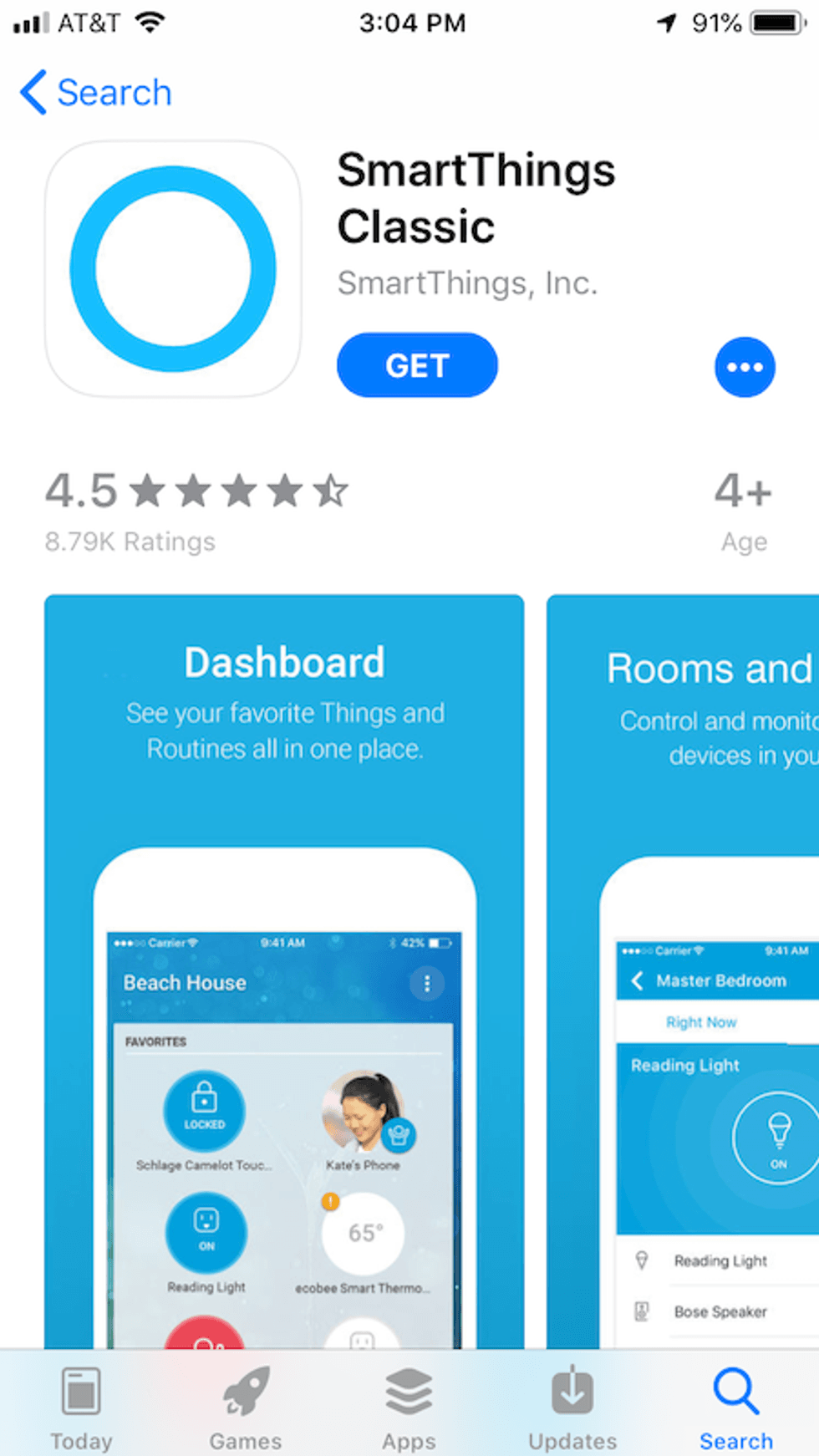 home screen on samsung smartthings classic app.