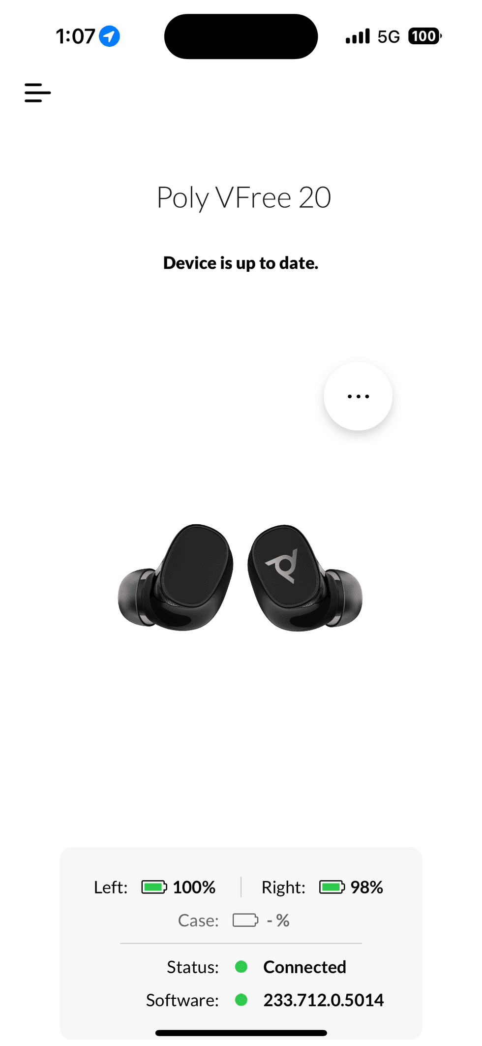 Homescreen in Poly app for Poly Voyager Free 20 True Wireless Earbuds