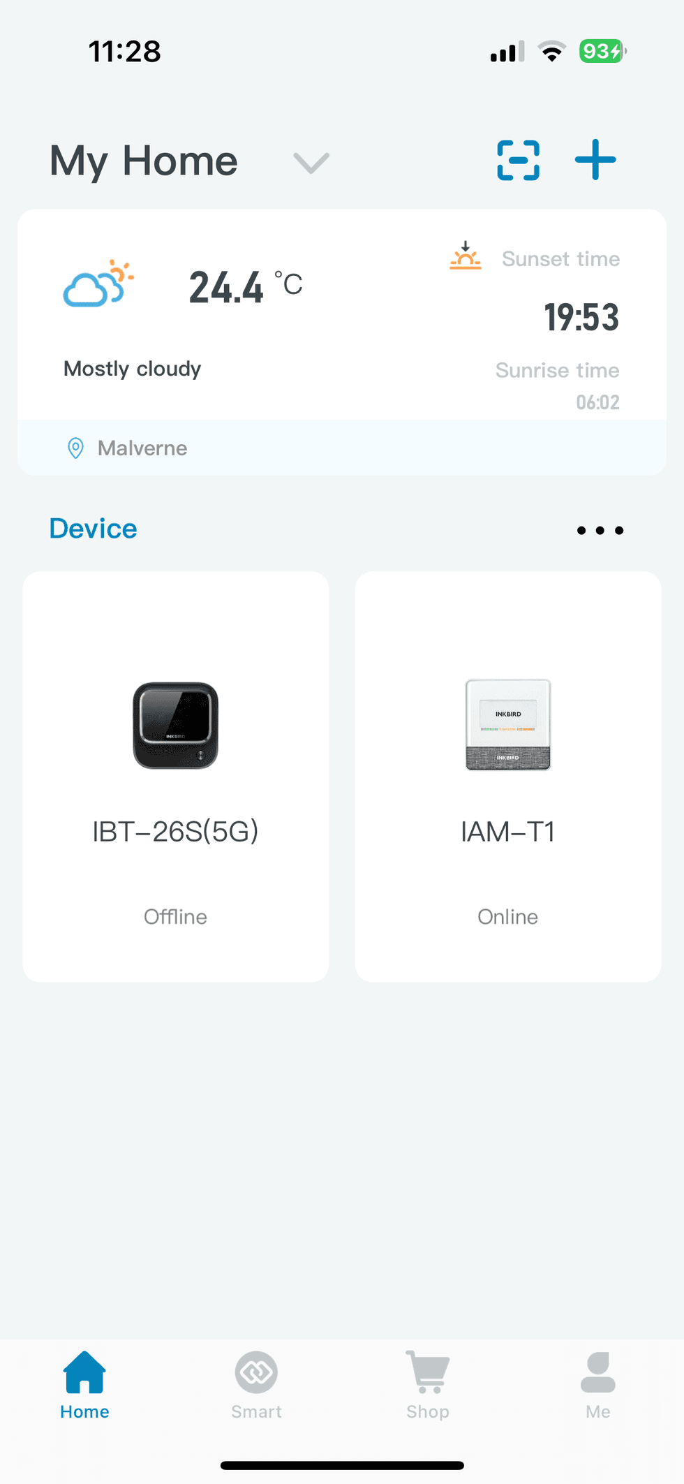 homescreen of INKBIRD app