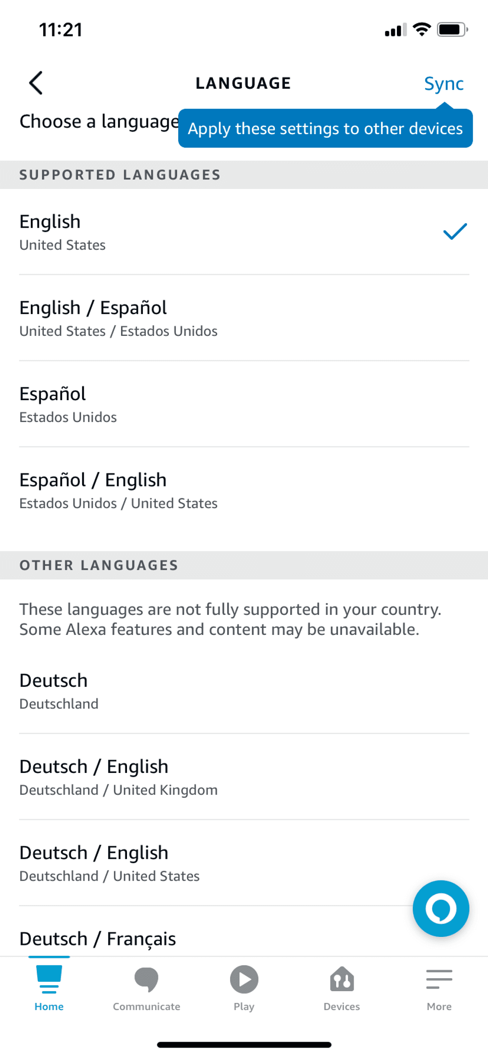 how to change alexa language in alexa app