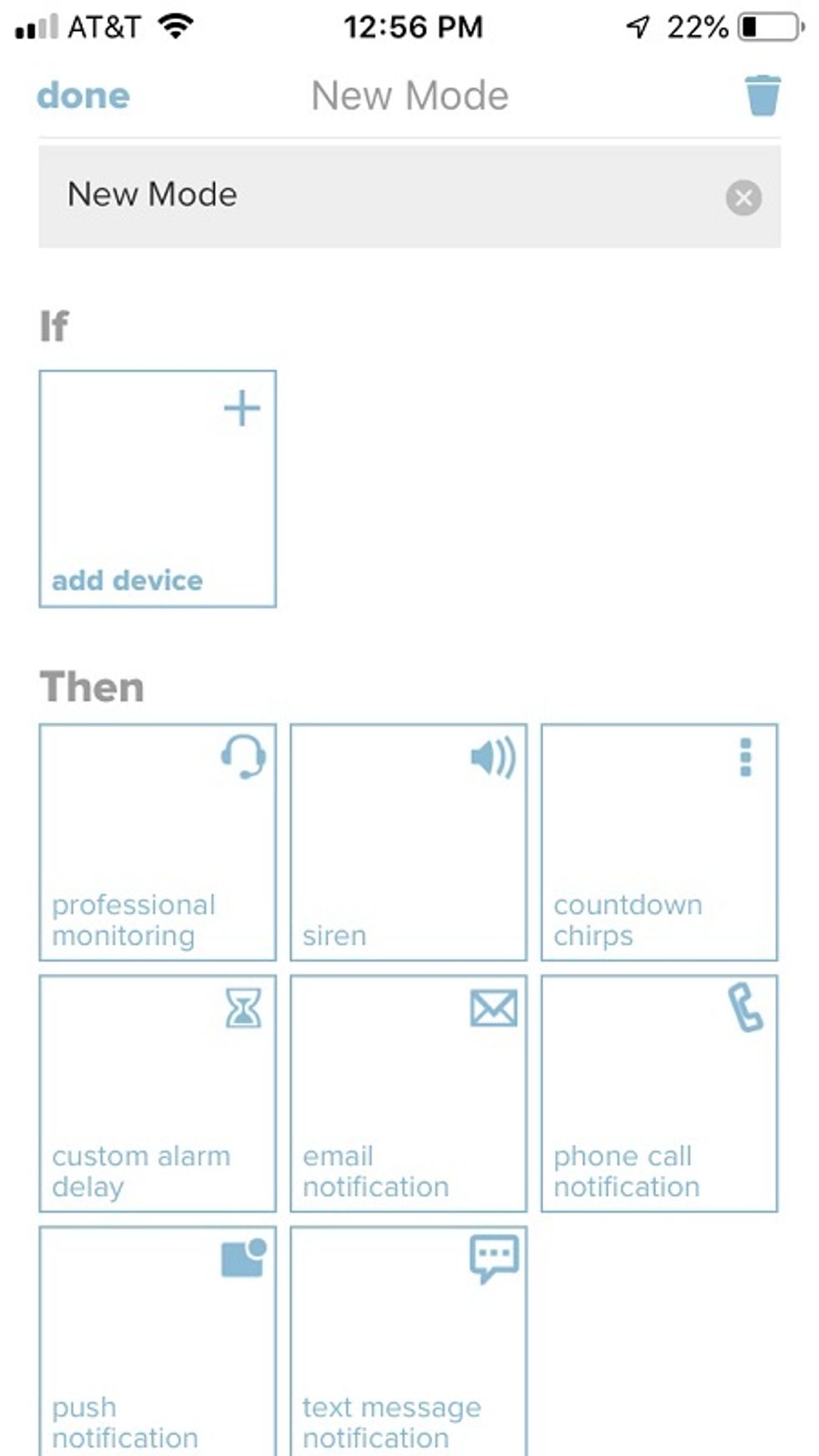 IFTTT screen in scout alarm app