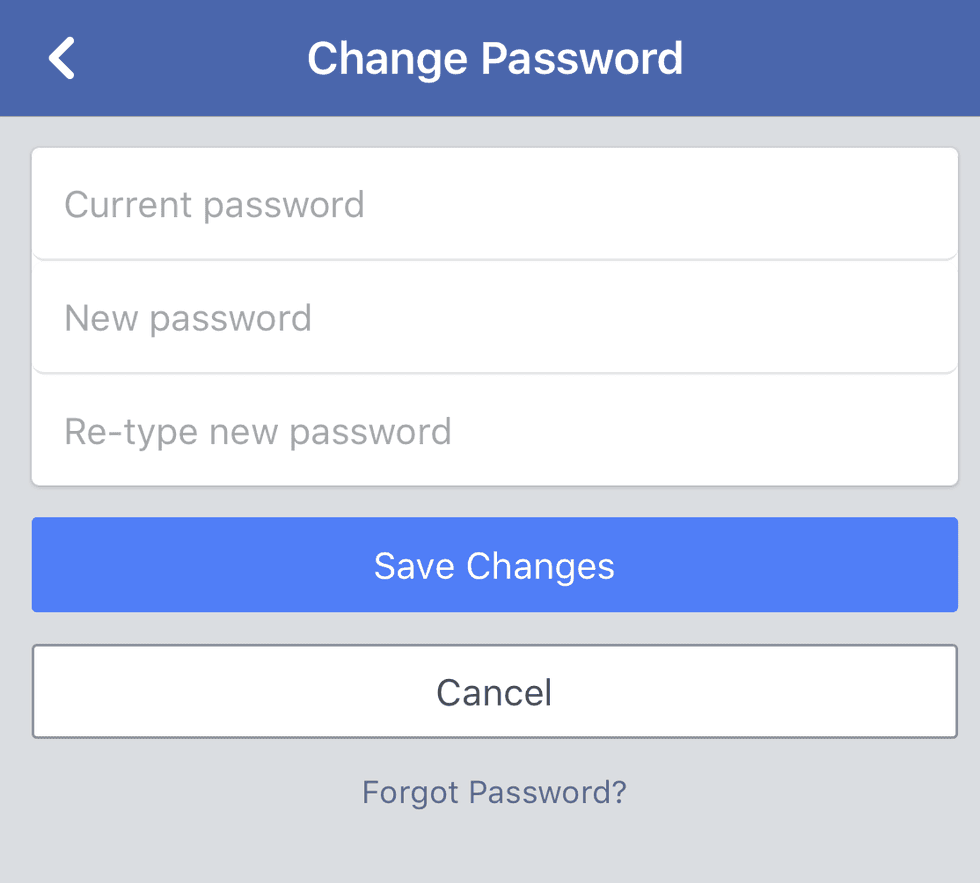 Image of Facebook screen, with details on how to change your password