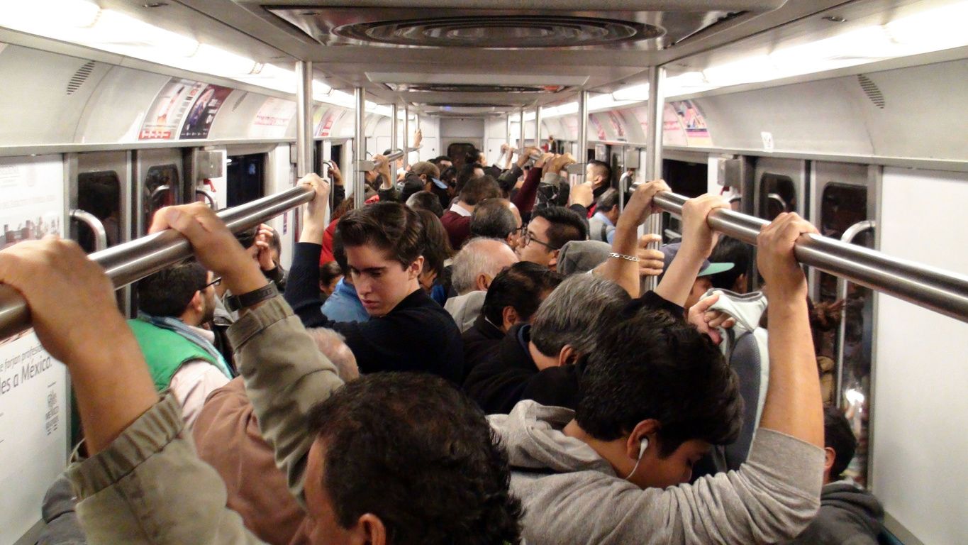 Stock photo of crowded subway train