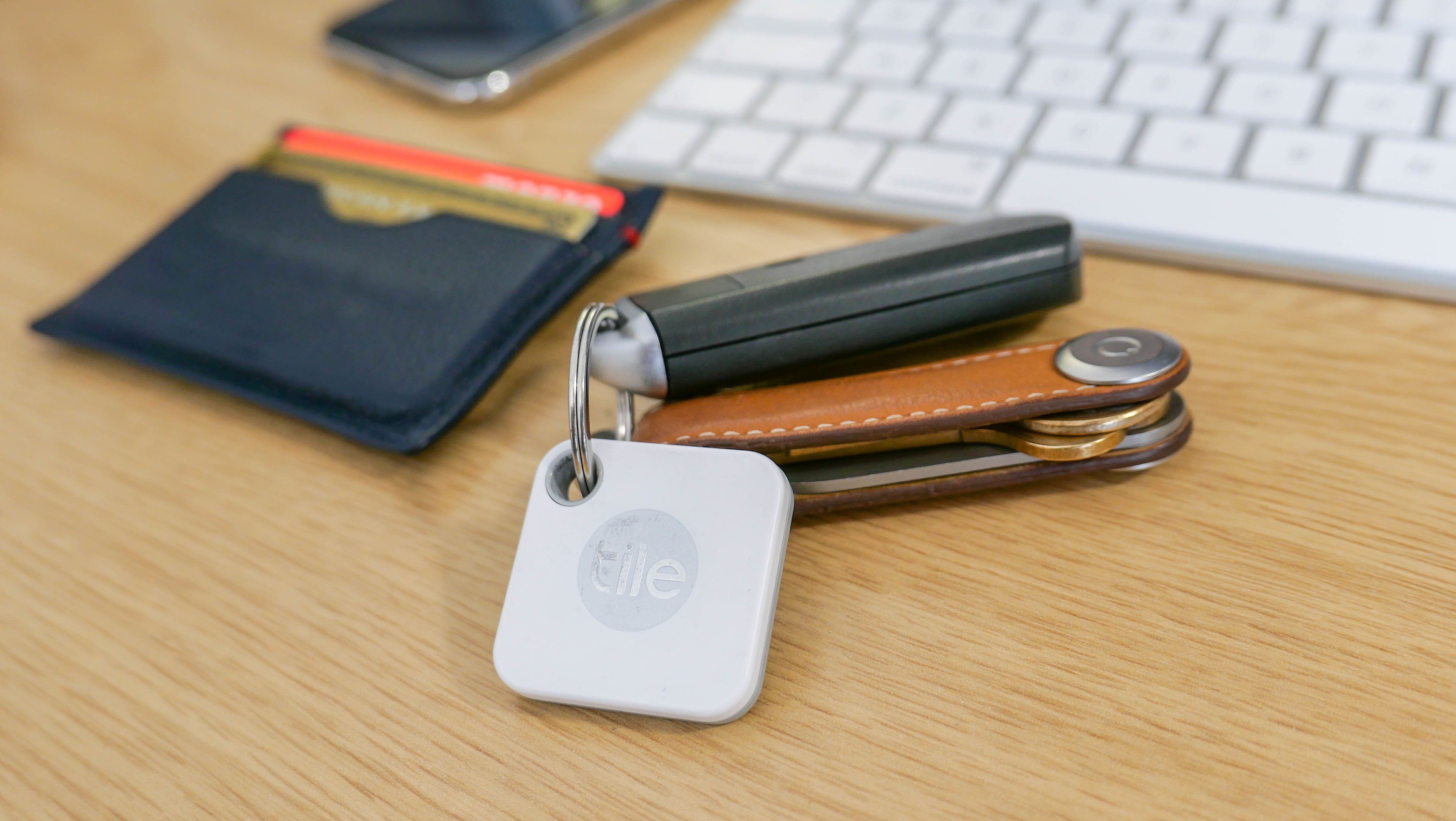 Photo of Tile Bluetooth tracker attached to keys