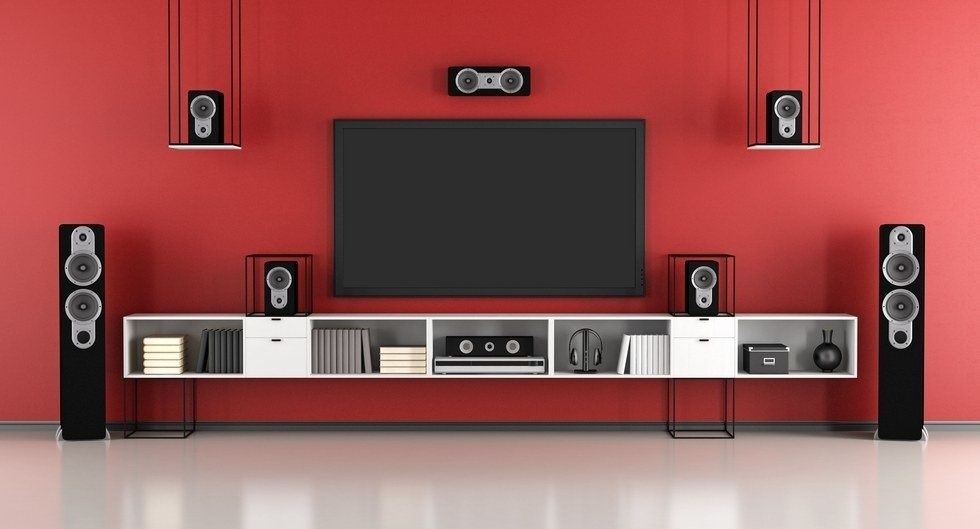 Stock image of a home cinema system and TV