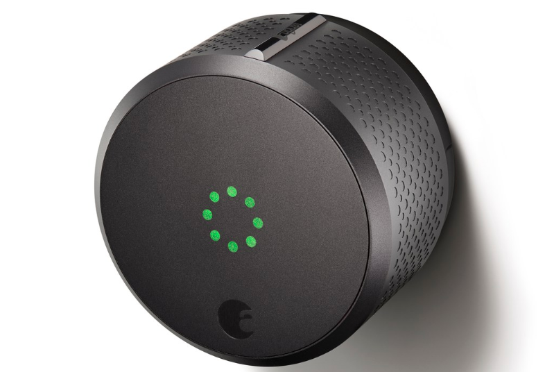 A photo of a smart lock, a device that works over a Wi-Fi connection to secure your home even while you're away