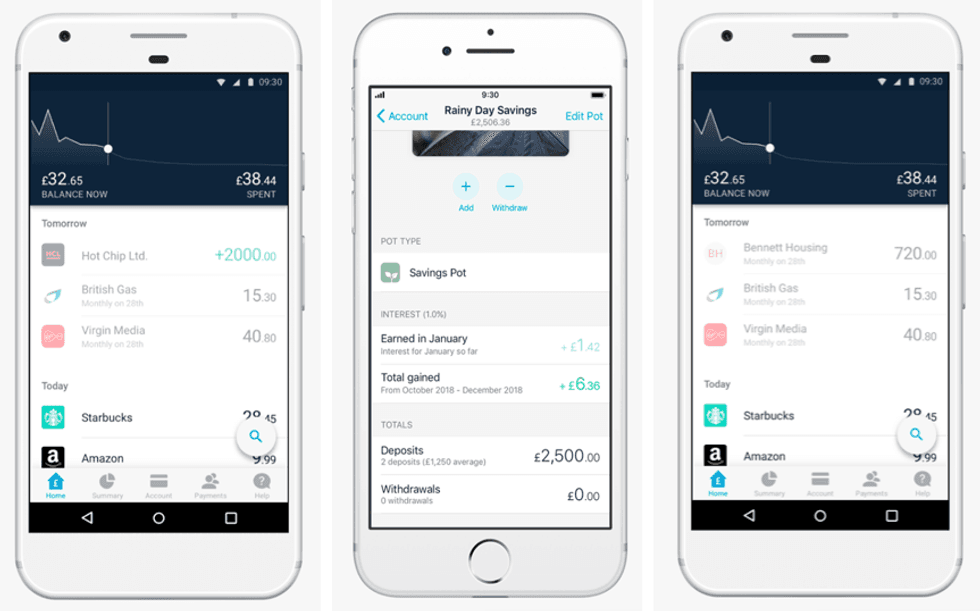 Images of the Monzo smartphone app