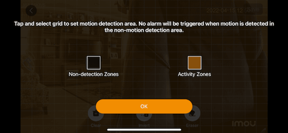 Imou app showing how to setup motion detection zones