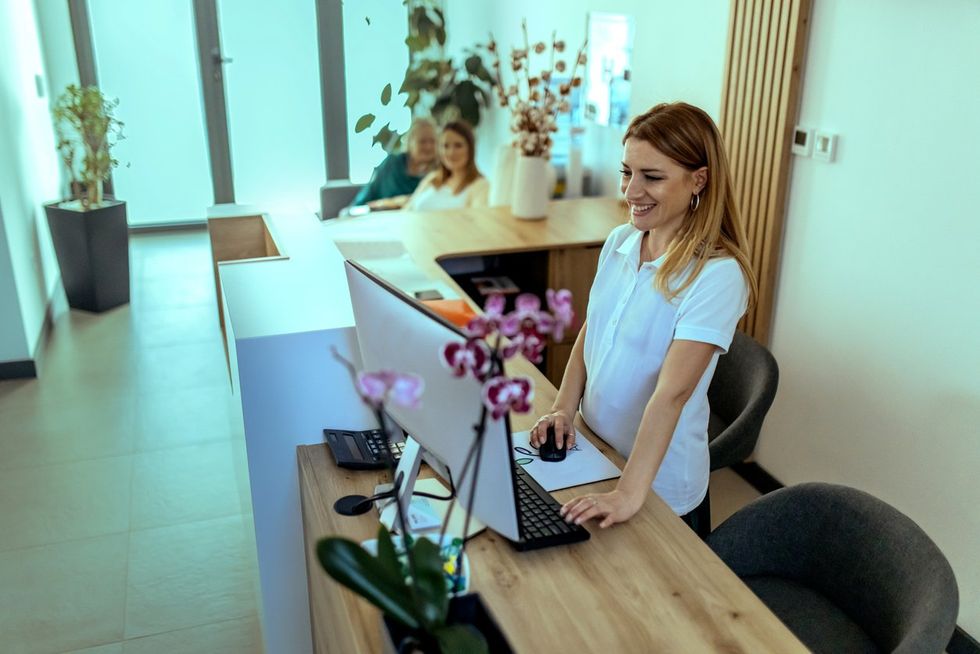 In the hospital's waiting room, patients are waiting for an examination stock photo
