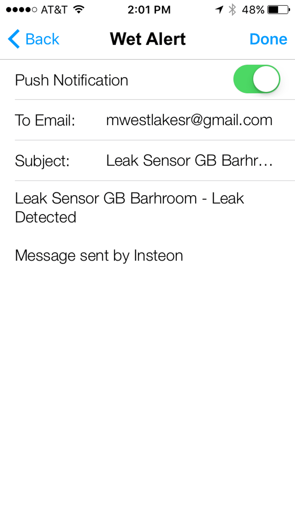 Insteon app for water leak