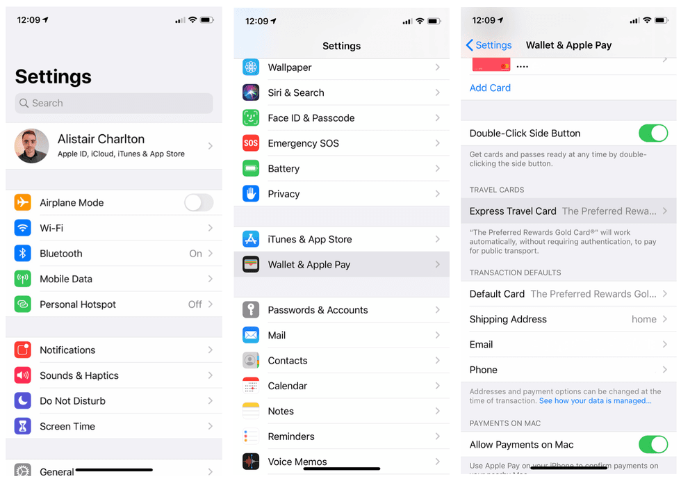 iPhone Express Transit settings