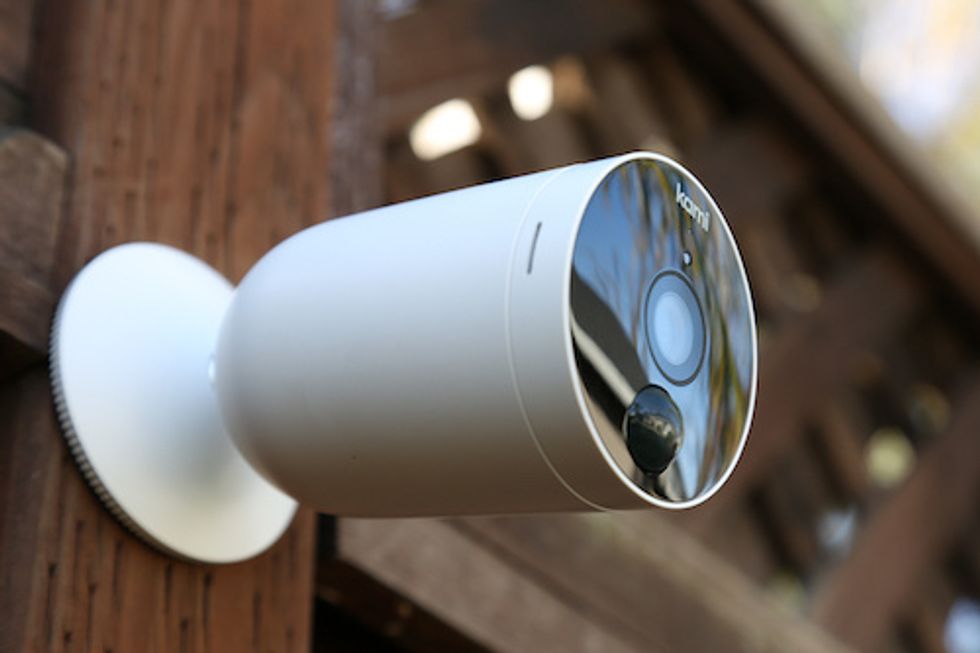 Kami outdoor battery powered camera installed outside