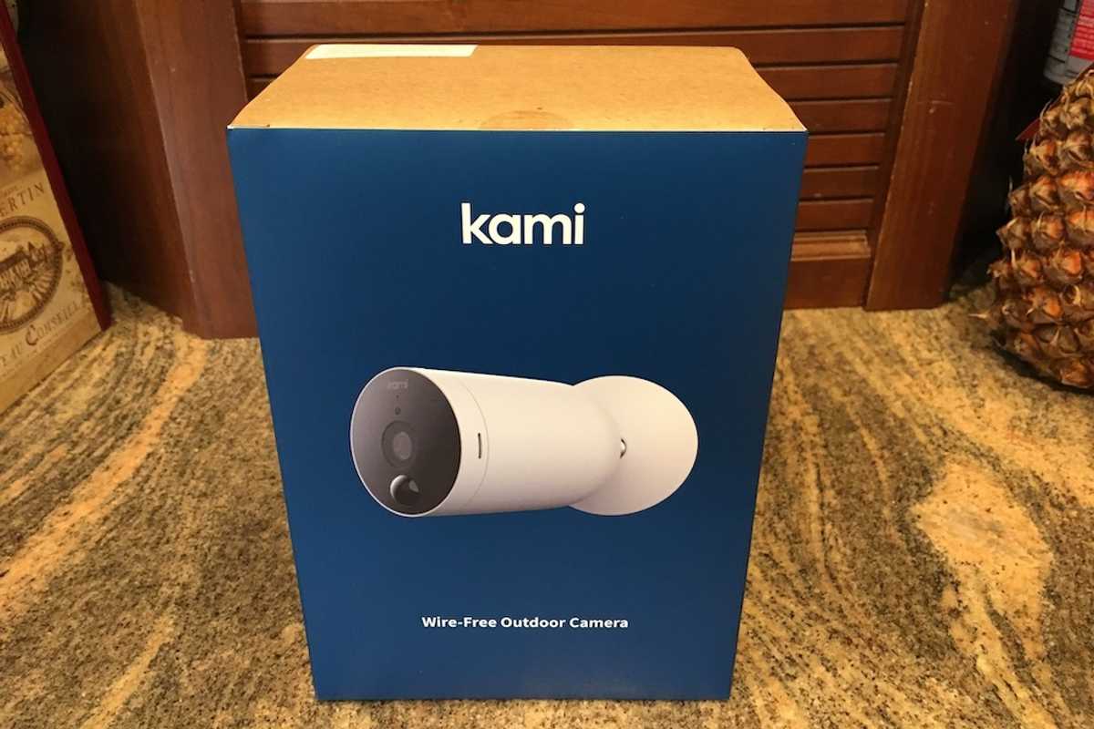 Kami Outdoor Camera on a counter in the box