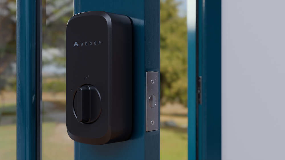 a photo of a door with Abode Retrofit Smart Lock install on it.