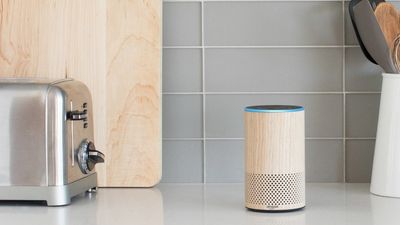 Amazon Echo 2nd Gen on a kitchen counter next to a toaster