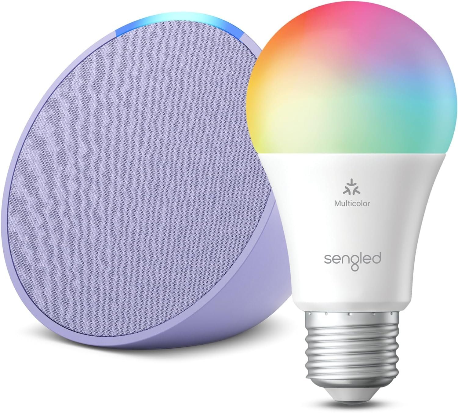 a photo of Echo Pop speaker and Sengled LED