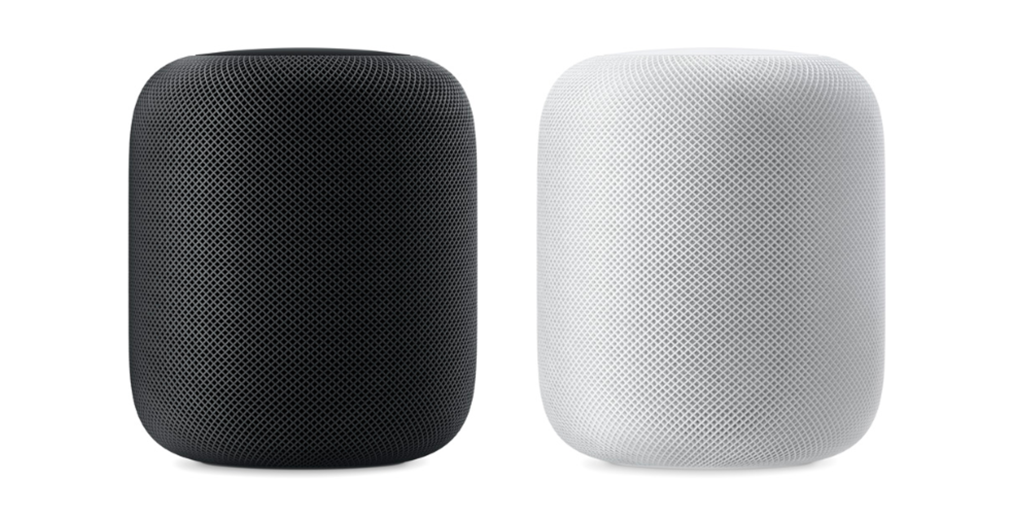 a photo of a black and white Apple HomePods