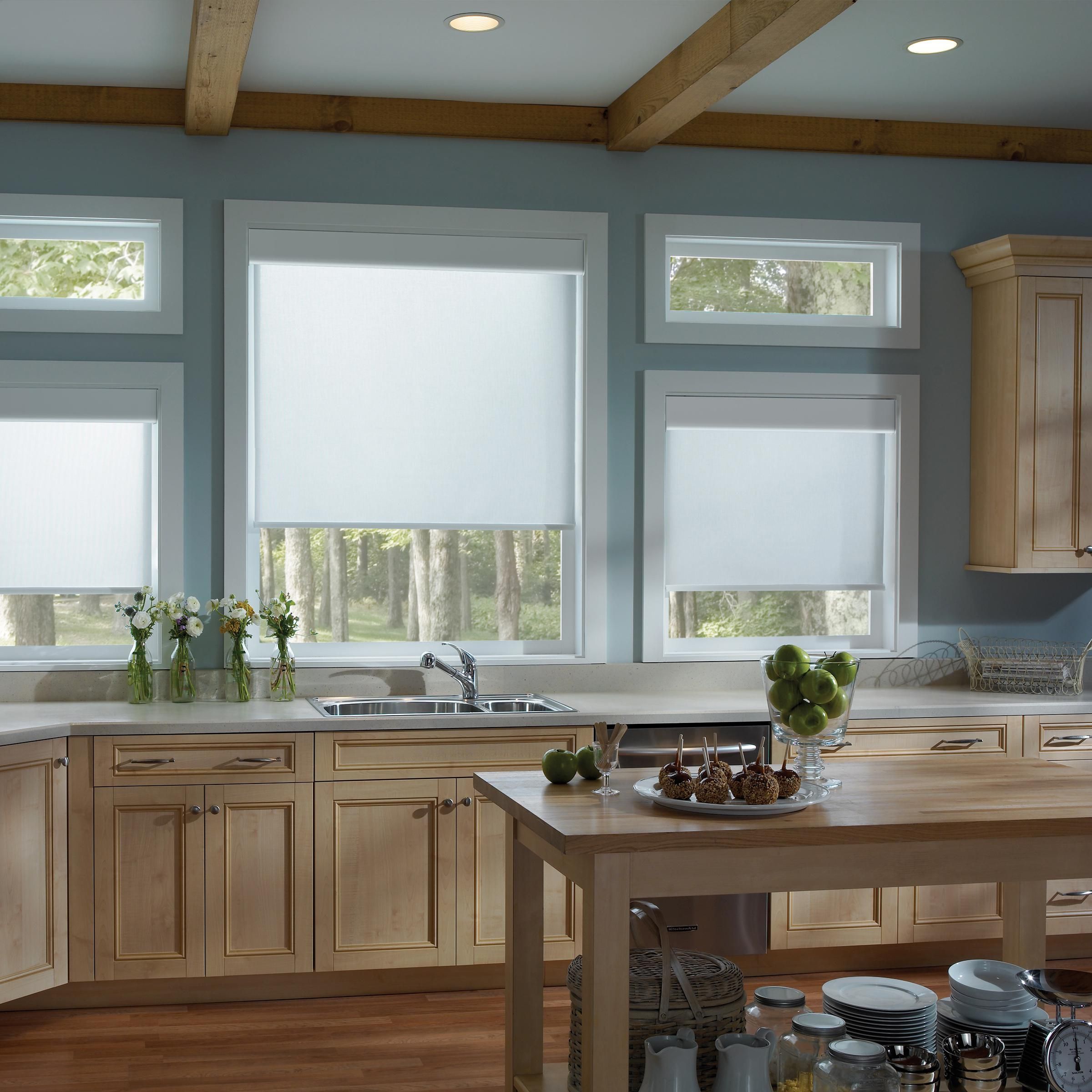 kitchen with Crestron battery Powered shades