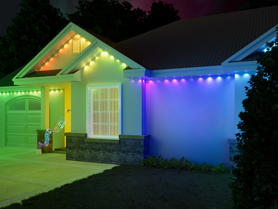 photo of a house with Cync Outdoor smart lighting