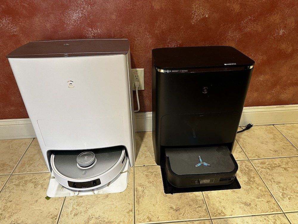 a photo of Ecovacs DEEBOT T20 and X2 Omni Robot Vacuum and Mops next to each other.