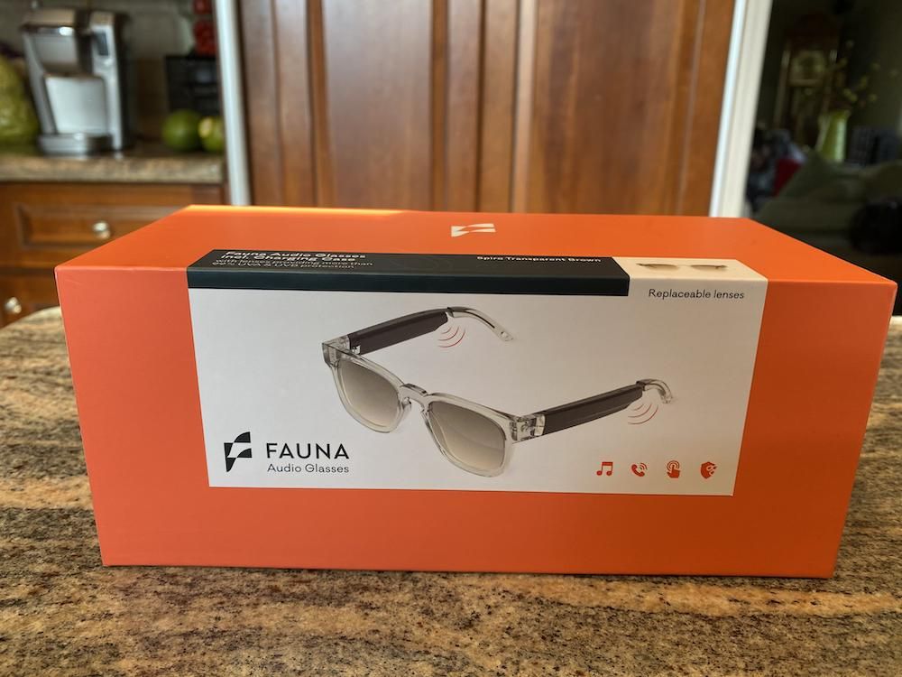 Fauna Audio Glasses in Box on a countertop