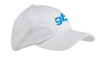 a photo of a white GearBrain baseball cap