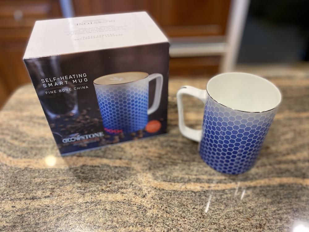 Glowstone Smart Mug 2 with box and mug on a countertop