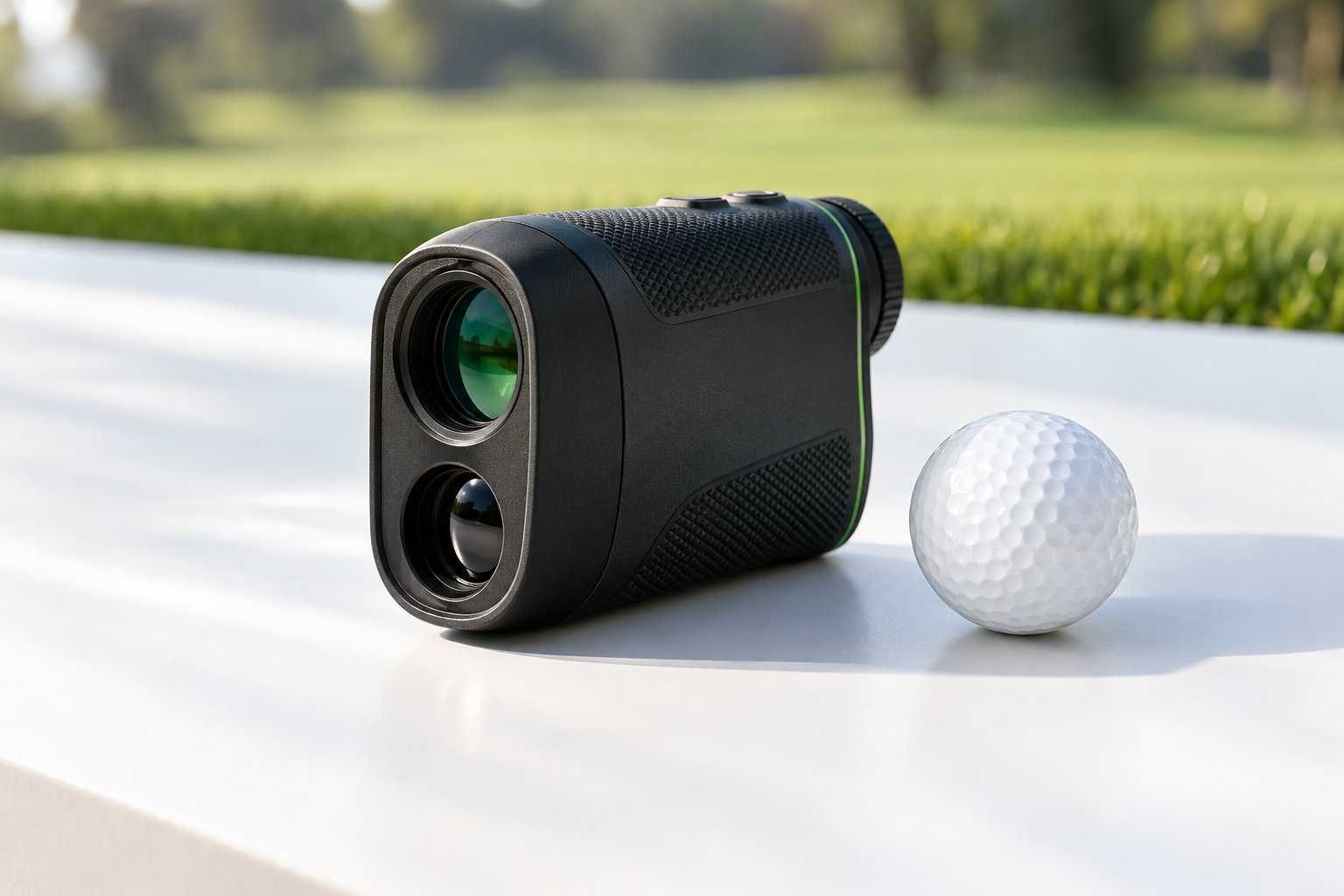 photo of a range finder and golf ball