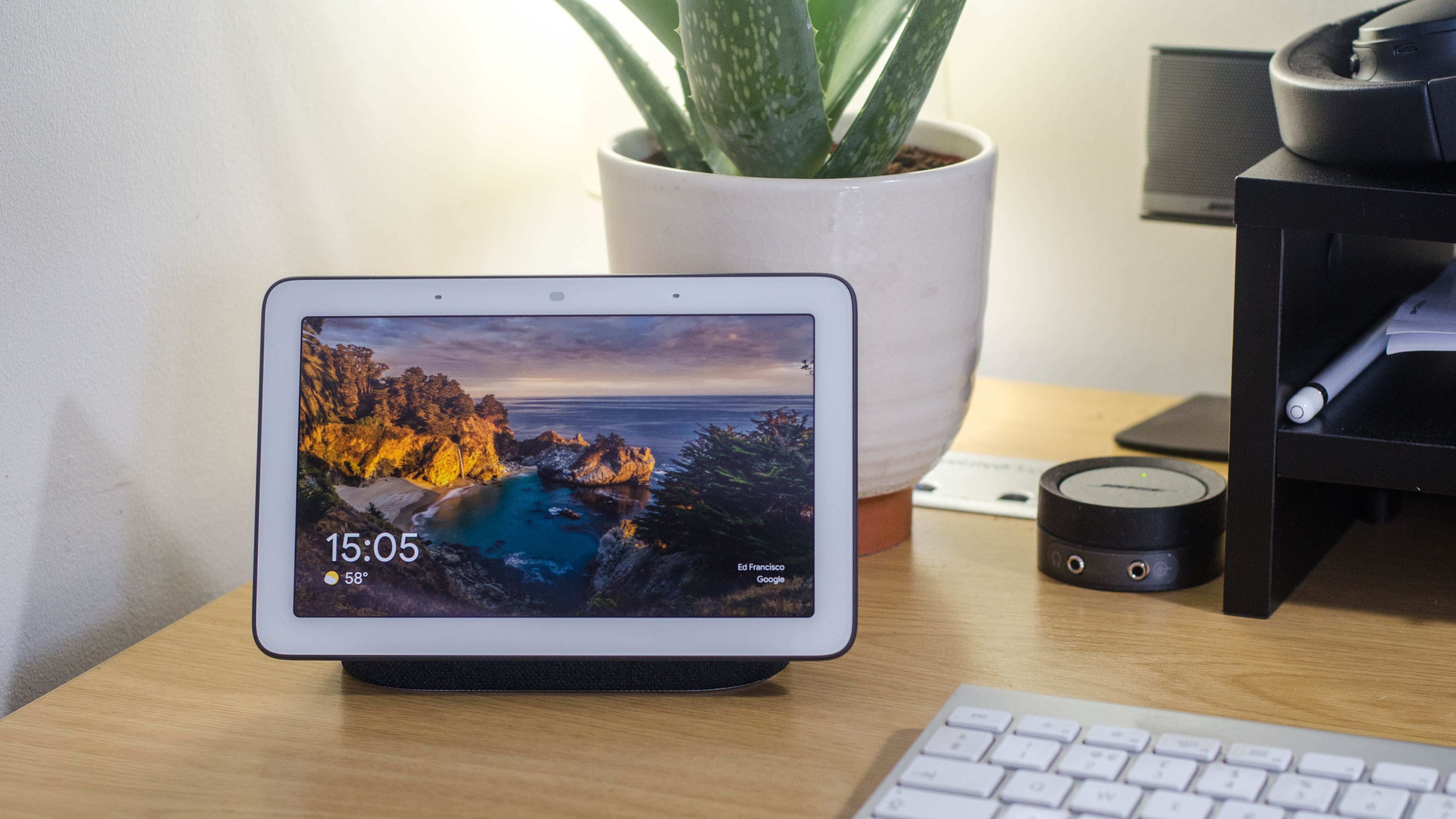 a photo of Google Home Hub on a desk