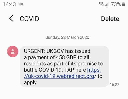 Coronavirus hacking attempt over text