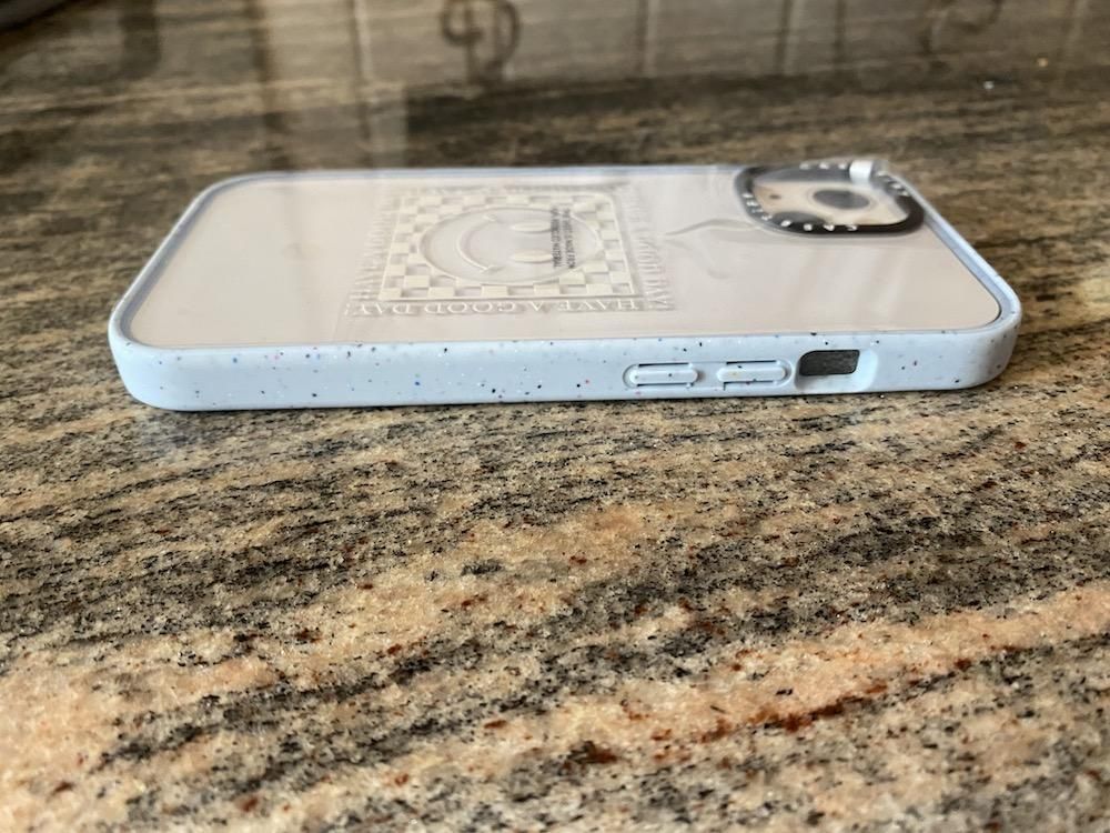 a side view of Casetify smartphone case on a countertop