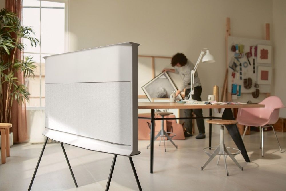 Samsung The Serif screen in a modern workspace
