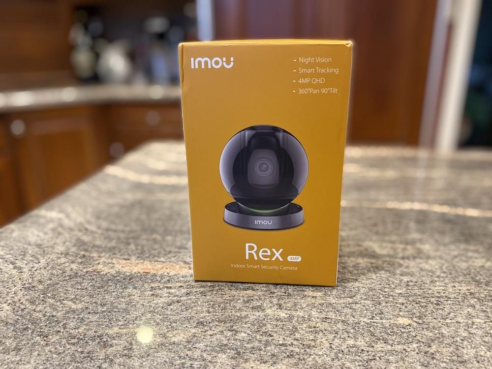 Photo of Imou Rex Pan and Tilt Security camera box on a countertop