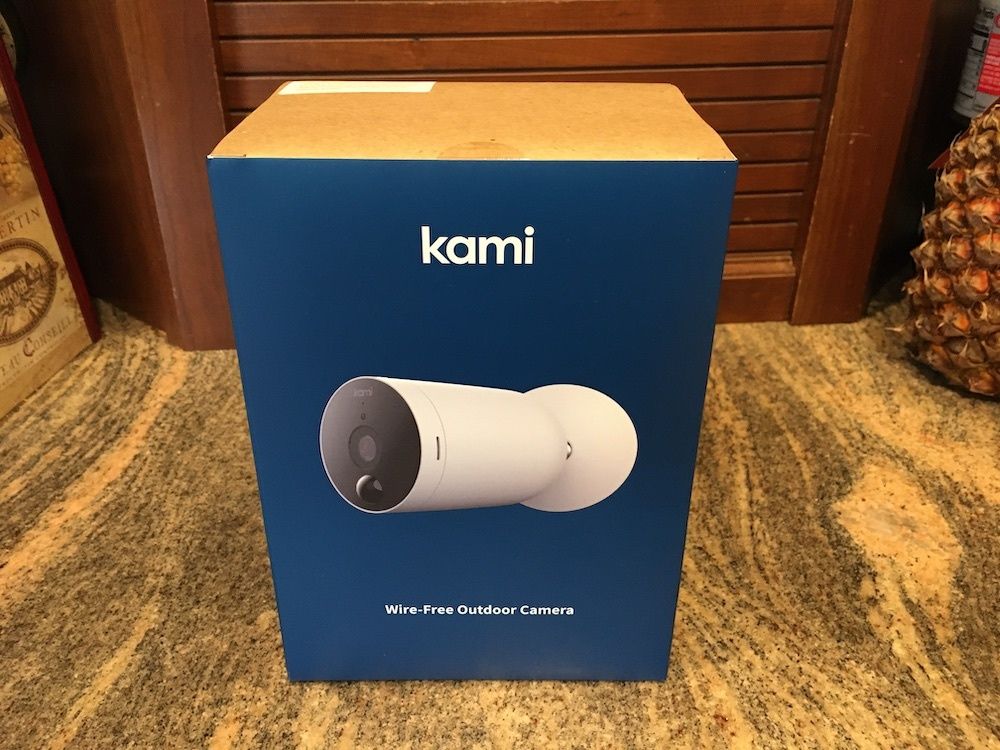 Kami Outdoor Camera on a counter in the box