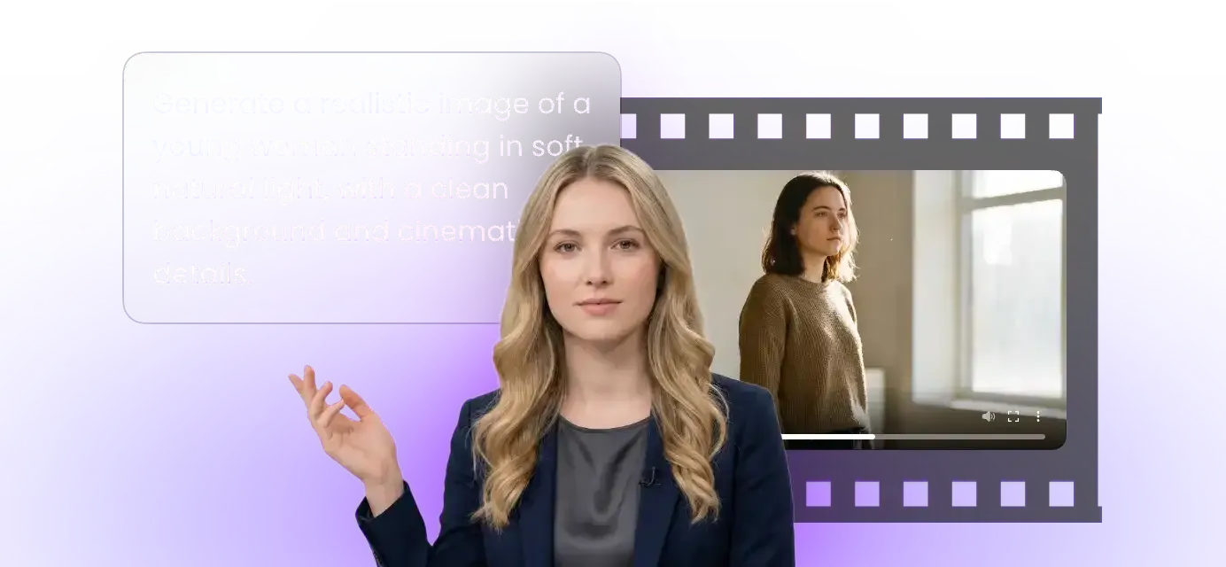 Realistic AI video presenter and cinematic scenes generated directly from text prompts.