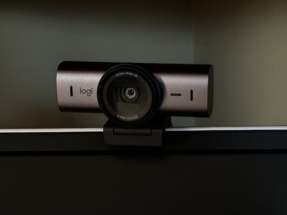 a photo of Logitech MX Brio Ultra HD 4K Webcam on a monitor