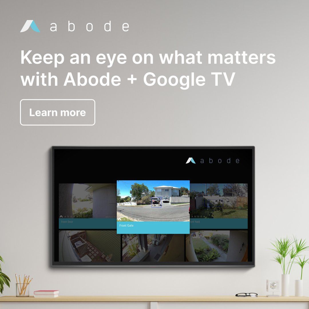 a photo of a smart tv showing video feecd from abode security camera