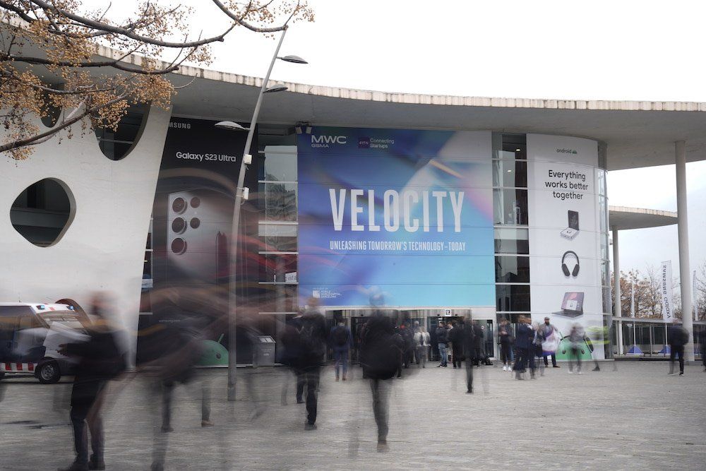 a photo of entrance to MWC 2023 in Barcelona