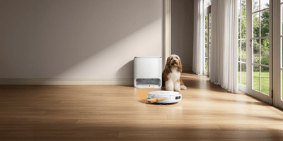 narwal freo 20 robot vacuum wiht a dog