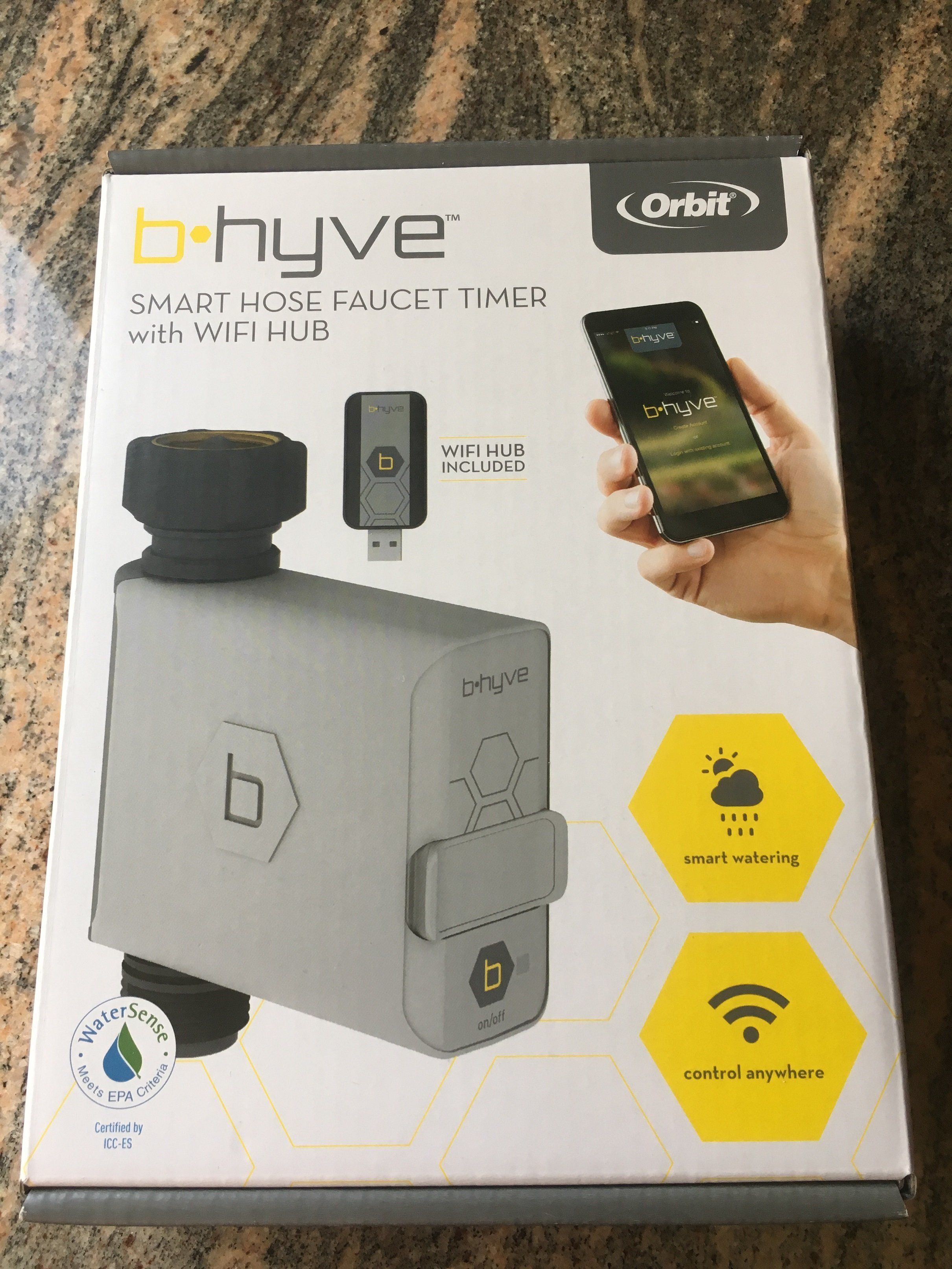 a photo of Orbit B-hyve Smart Hose Faucet Timer with Wi-Fi Hub box