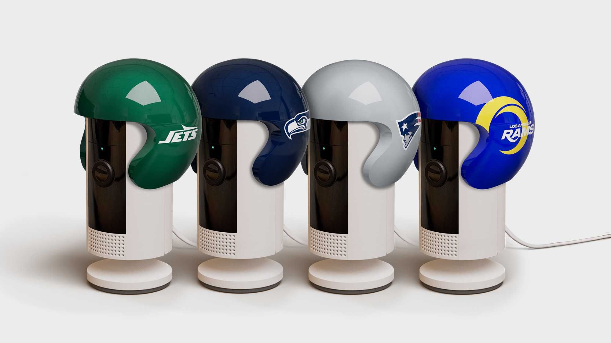 photo of NFL football helmets on Ring Indoor Cameras