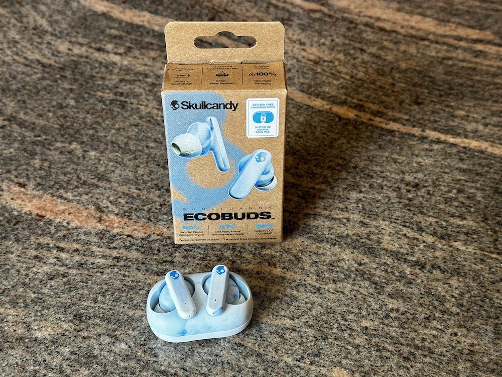 a photo of Skullcandy True Wireless Ecobuds box and case