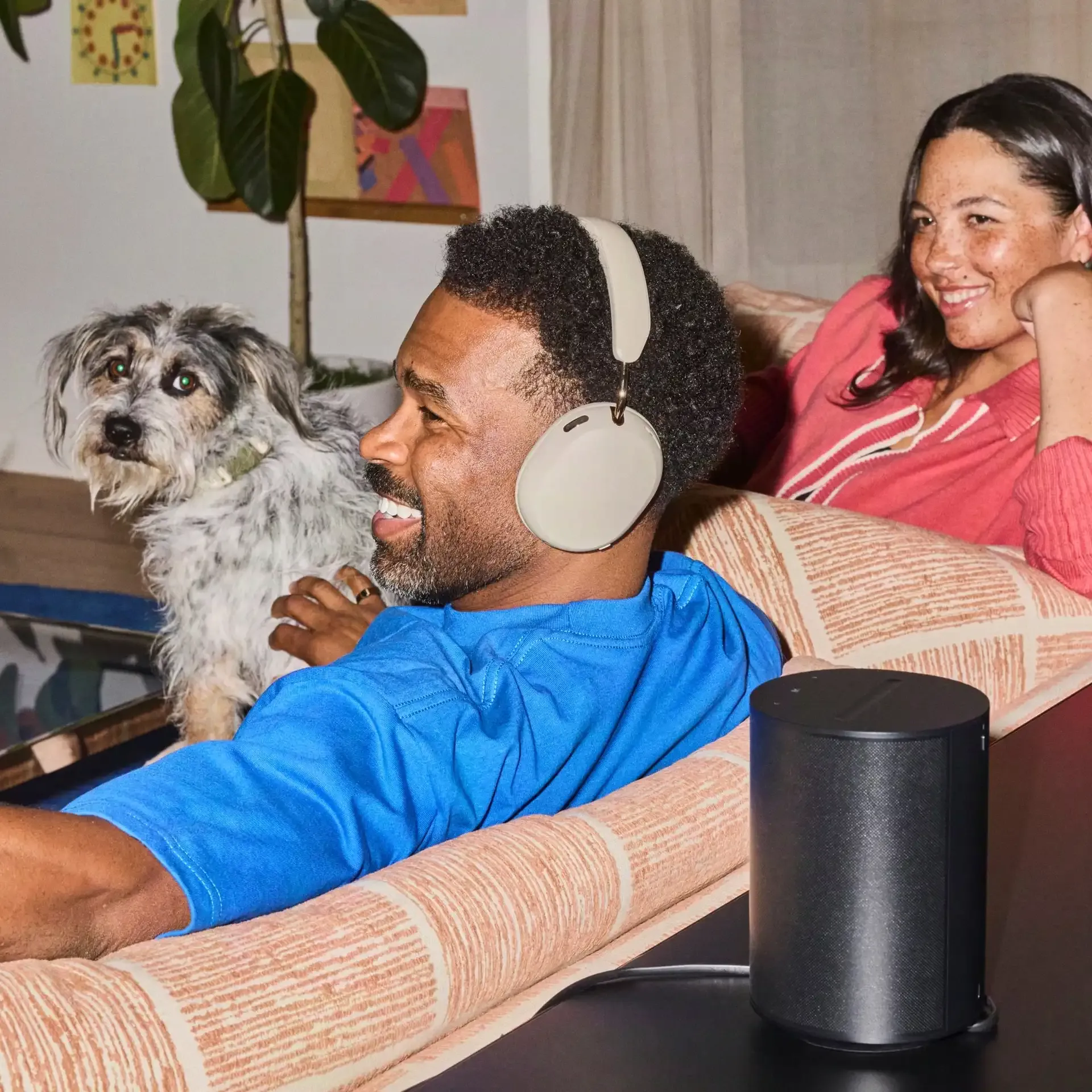 a man wearing Sonos Ace ultra headphones